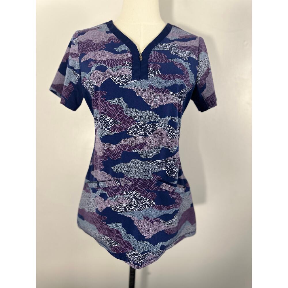 Healing Hands Mulberry Camo Jessi Zip Scrub Top Small